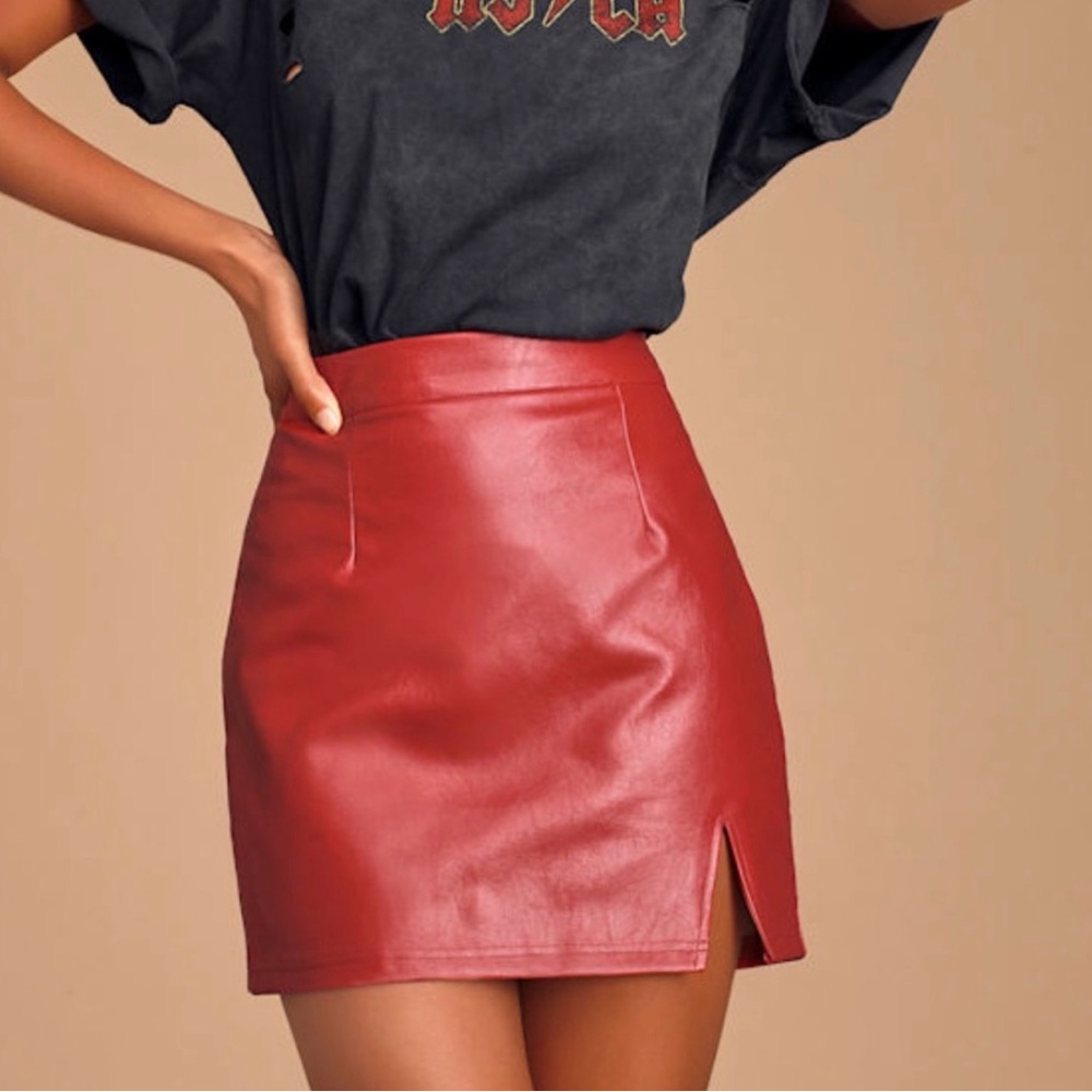 Lulu's Bold Red faux leather Mini Skirt
